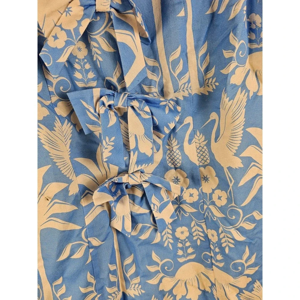 Mestiza New York Womens Blue Floral Crane Print Shift Dress Small - Loose Trim - Picture 3 of 7